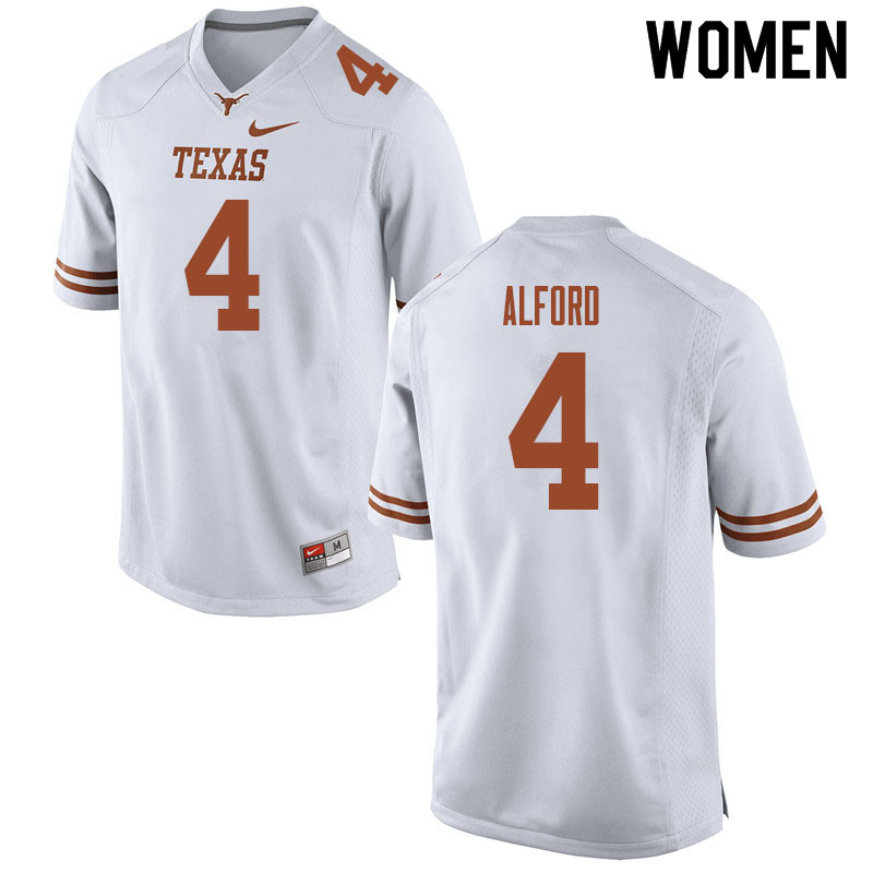 Women #4 Xavion Alford Texas Longhorns College Football Jerseys Sale-White